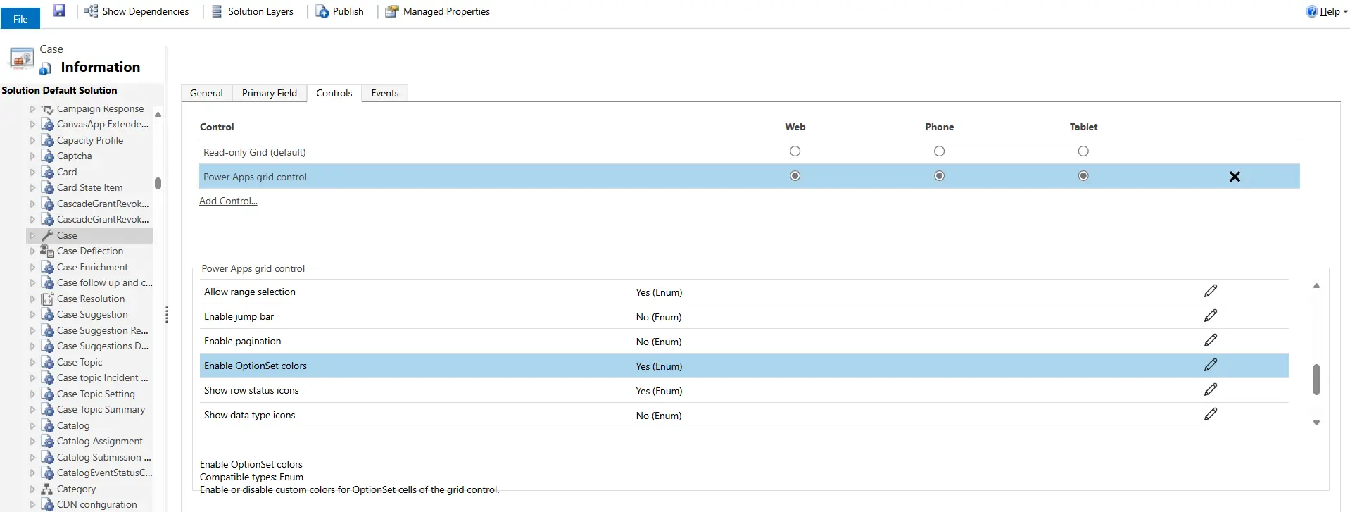 Power Apps Grid Control Settings